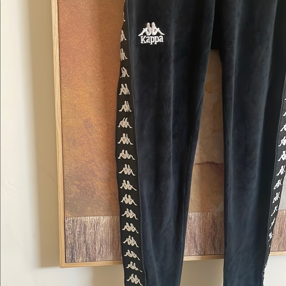 Kappa Ammu Velour Black Track Leggings  Pants with Logo Small - Picture 4 of 8